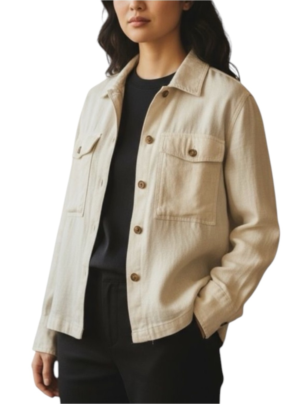 Anthropologie Nicole Miller Cream Safari Linen Jacket Size L Utilitarian